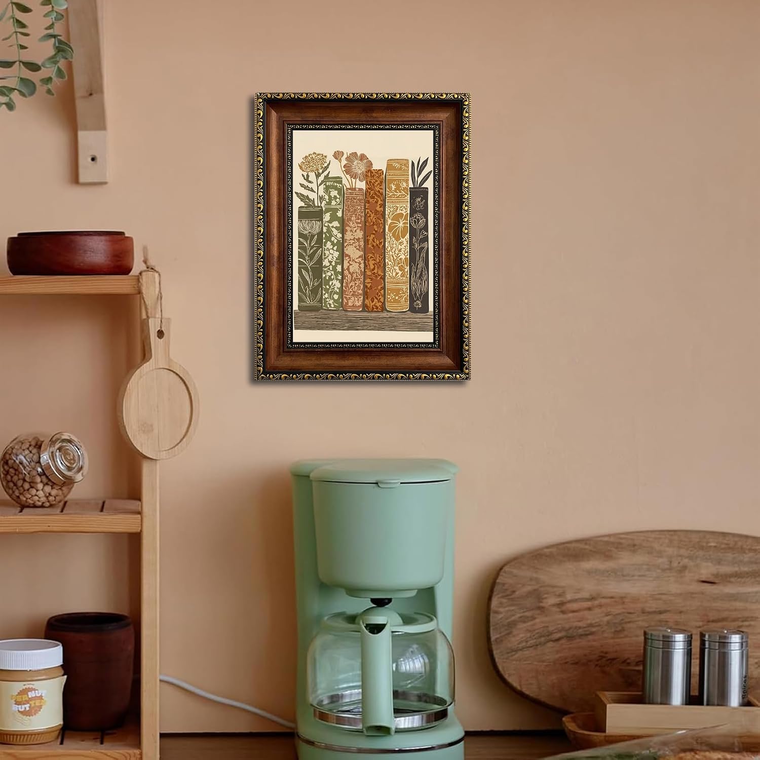 Framed Vintage Books Canvas Wall Art Botanical Book Stack / Book Stack Botanical Framed / 11"L x 9"W