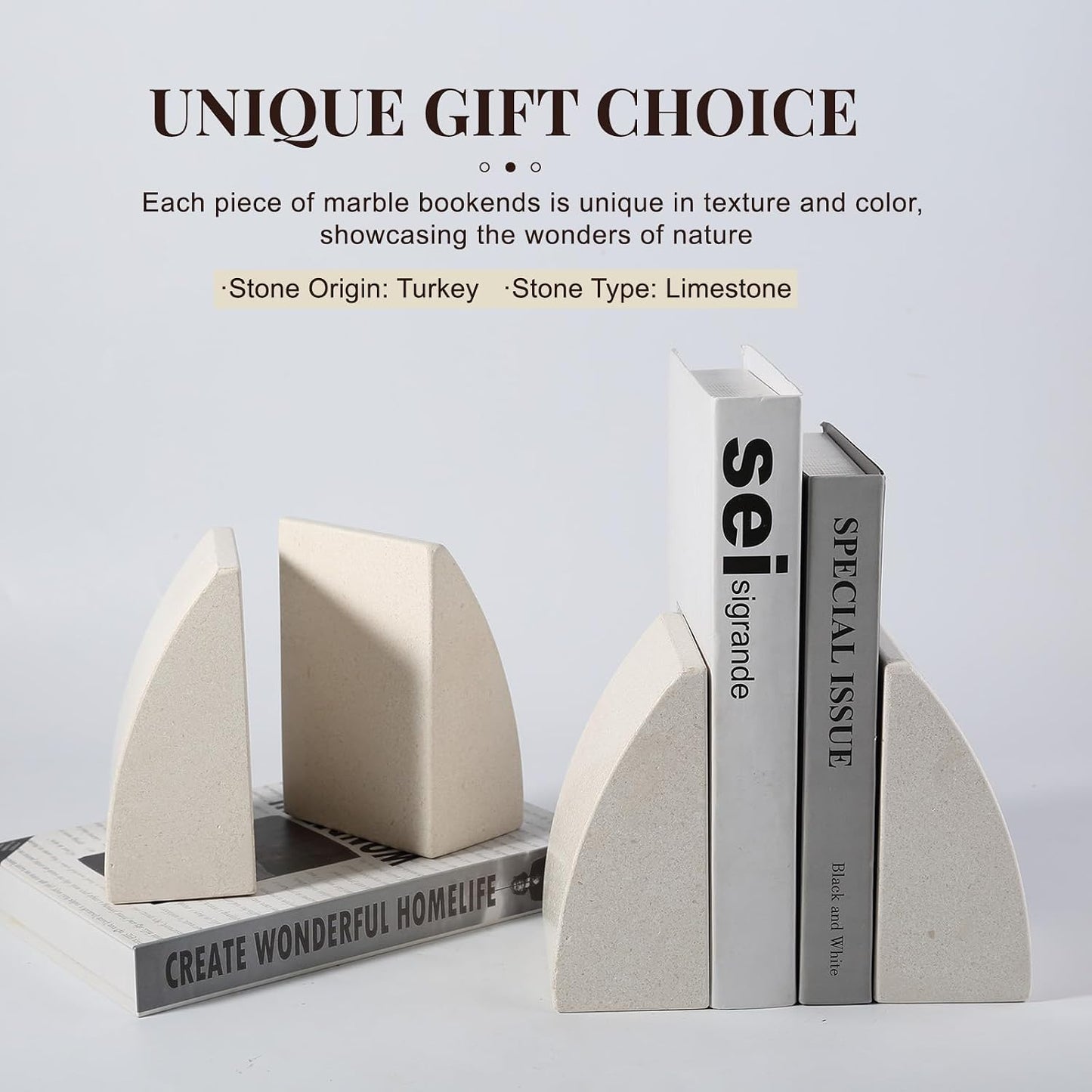 Marble Bookends / Large Bookends for Heavy Books / Sail-beige