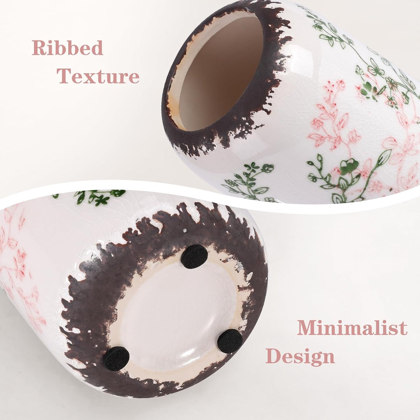 Ceramic Vase for Flowers / Green and Beige