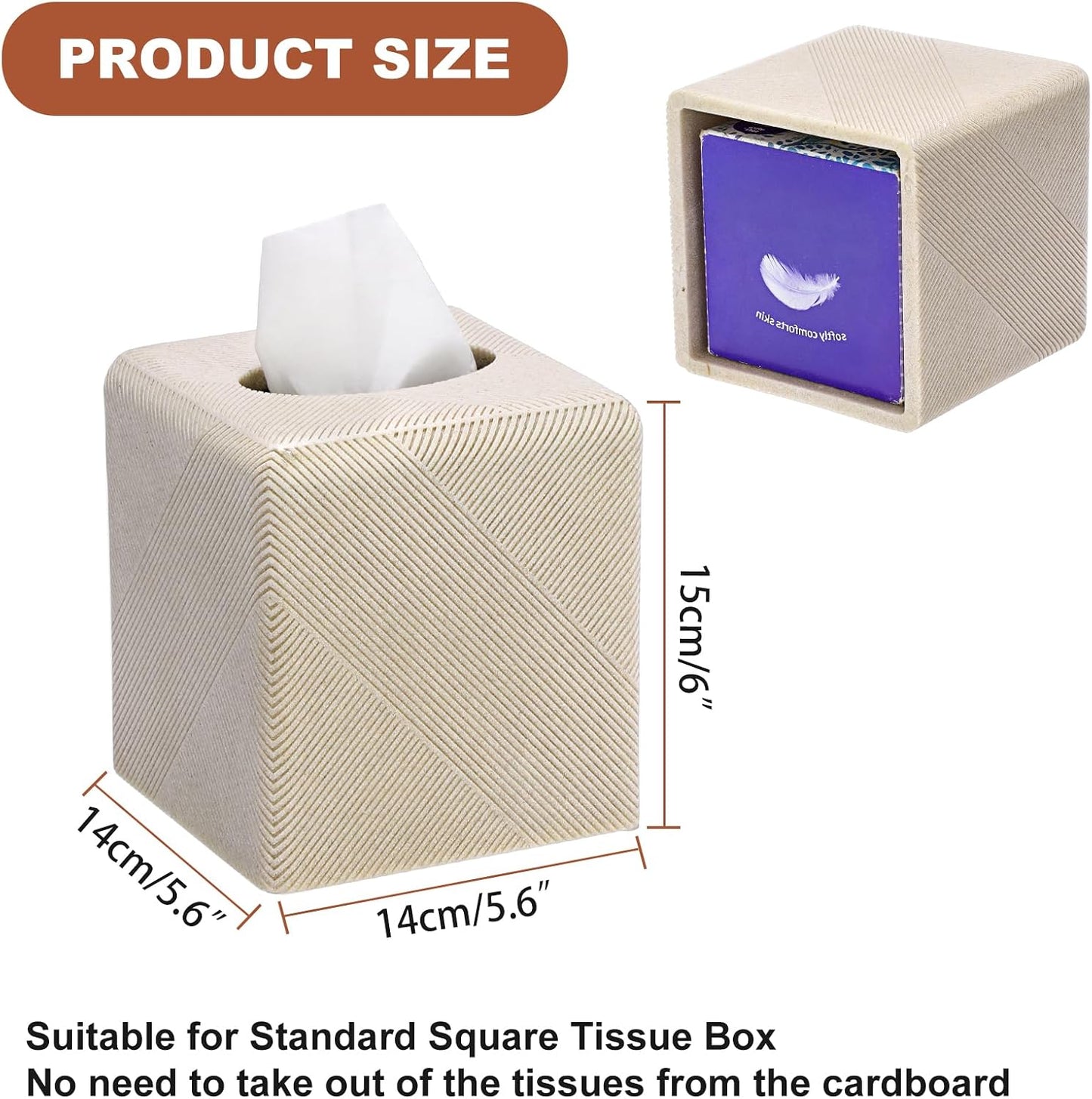 Twill Texture Tissue Box Cover Square / Beige