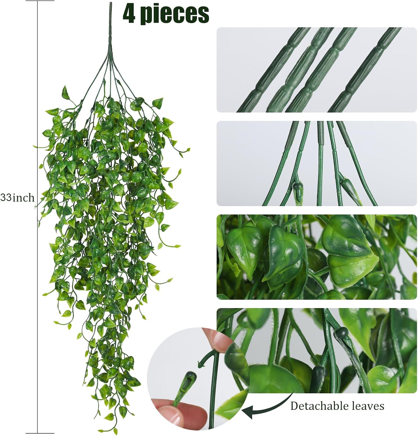 Artificial Fake Wall Plant Faux Eucalyptus Leaves Ivy Swag UV / Hanging Plants / 33 Inch / Set of 4