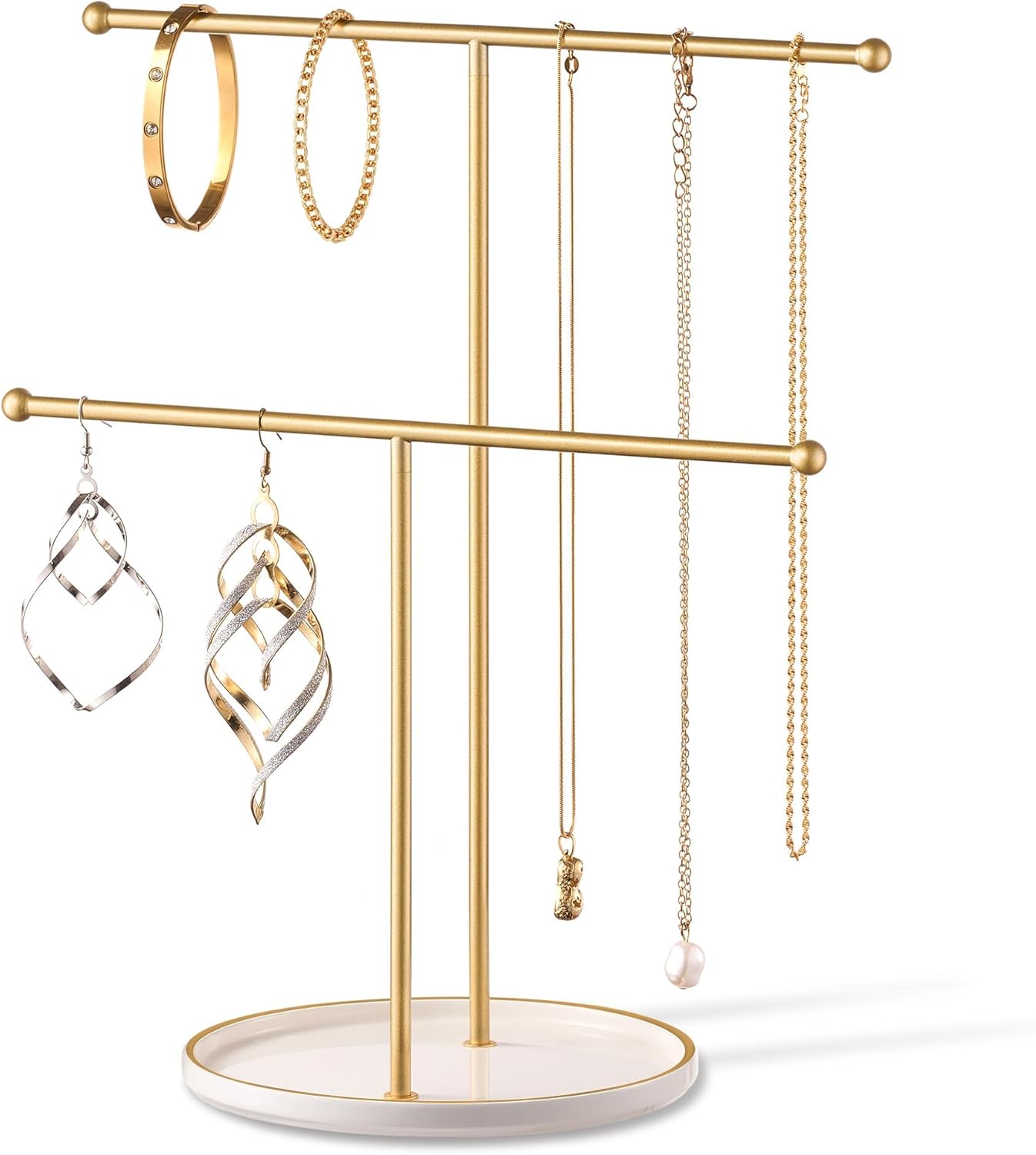 Ceramic Tray / Gold Jewelry Holder Stand / White Tray Gold Bar