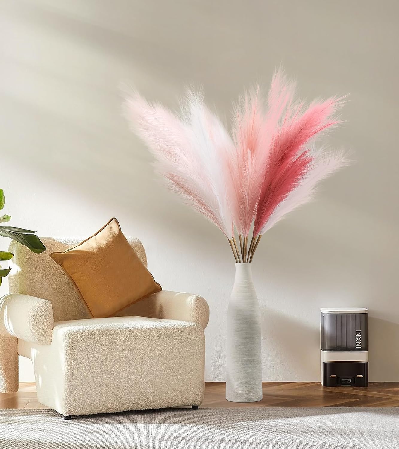 45" Pampas Grass Tall Pink White Decor Faux Dried Fluffy Fake Long / 45"-pink White Style / Set of 9