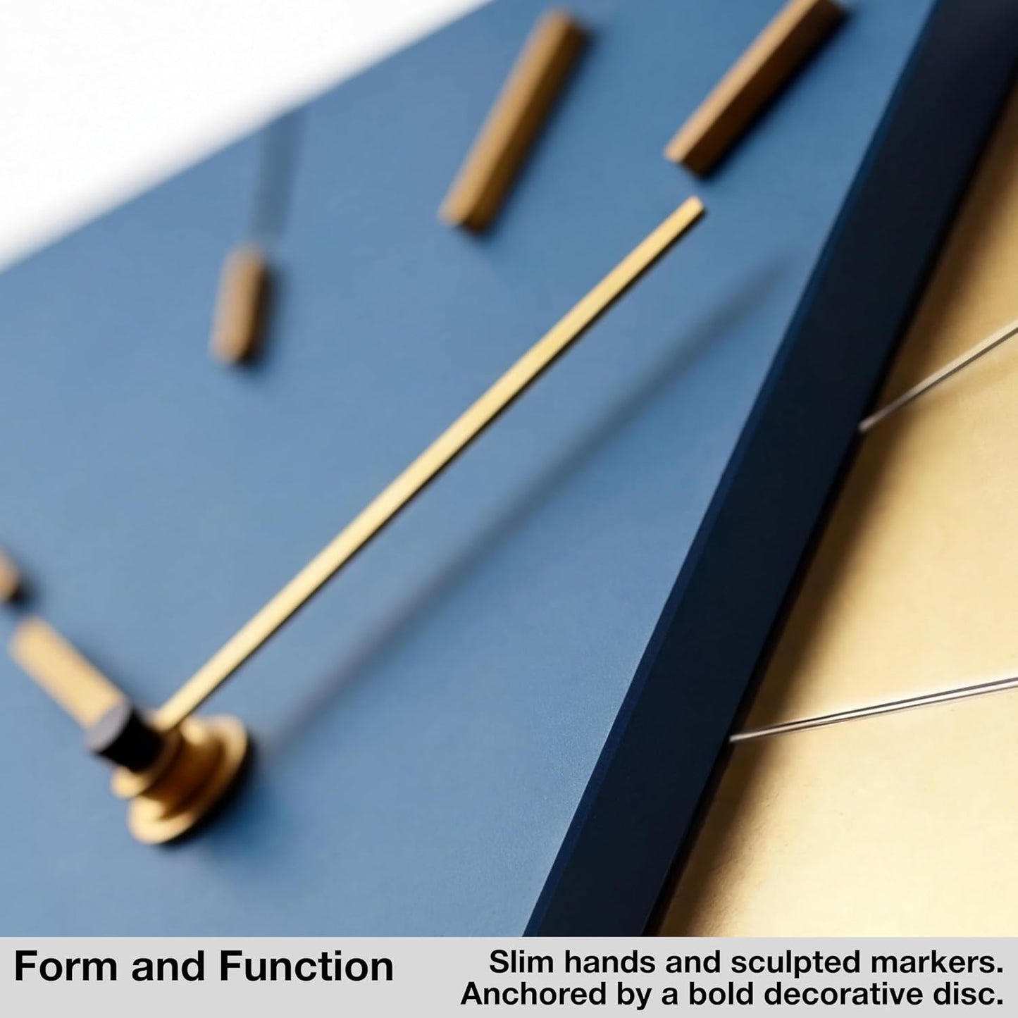 Driini Clocks Mid Century Modern Wall Clock - Square Blue Clock with Decorative Gold Accent- Unique and Cool Clock