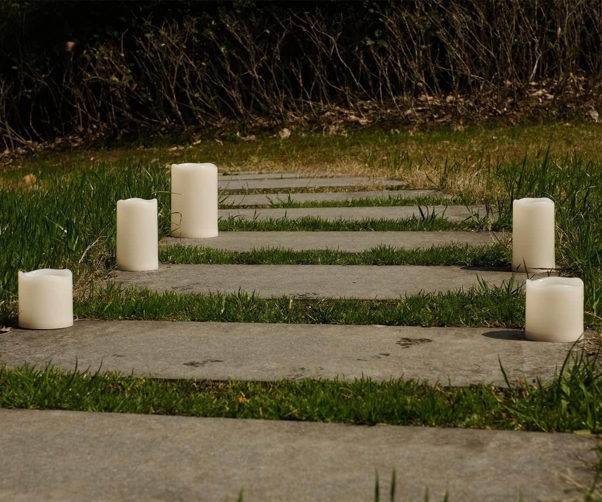 NONNO&ZGF 5 Pack Outdoor Waterproof Flameless Candles, Remote Battery Operated LED Resin Rainproof Pillar Candles (1pcs