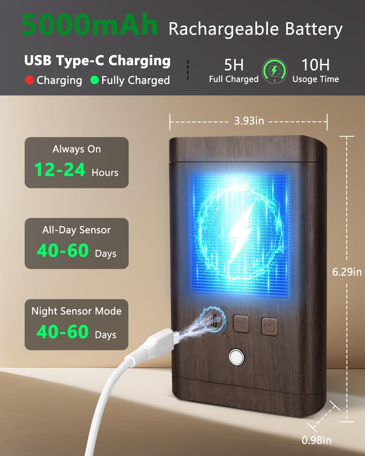 WERFOP Rechargeable Motion Sensor Wall Light Set of 2 (Walnut) | 5000mAh Wireless Battery Operated,3 Colors Up/Down