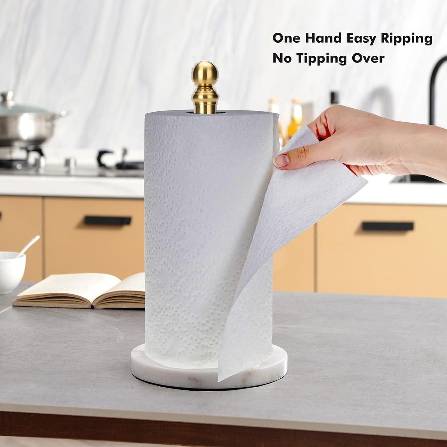 Exilon Gold Paper Towel Holder Countertop, Standing Paper Towel Roll Holder for Kitchen Bathroom, with Weighted Base