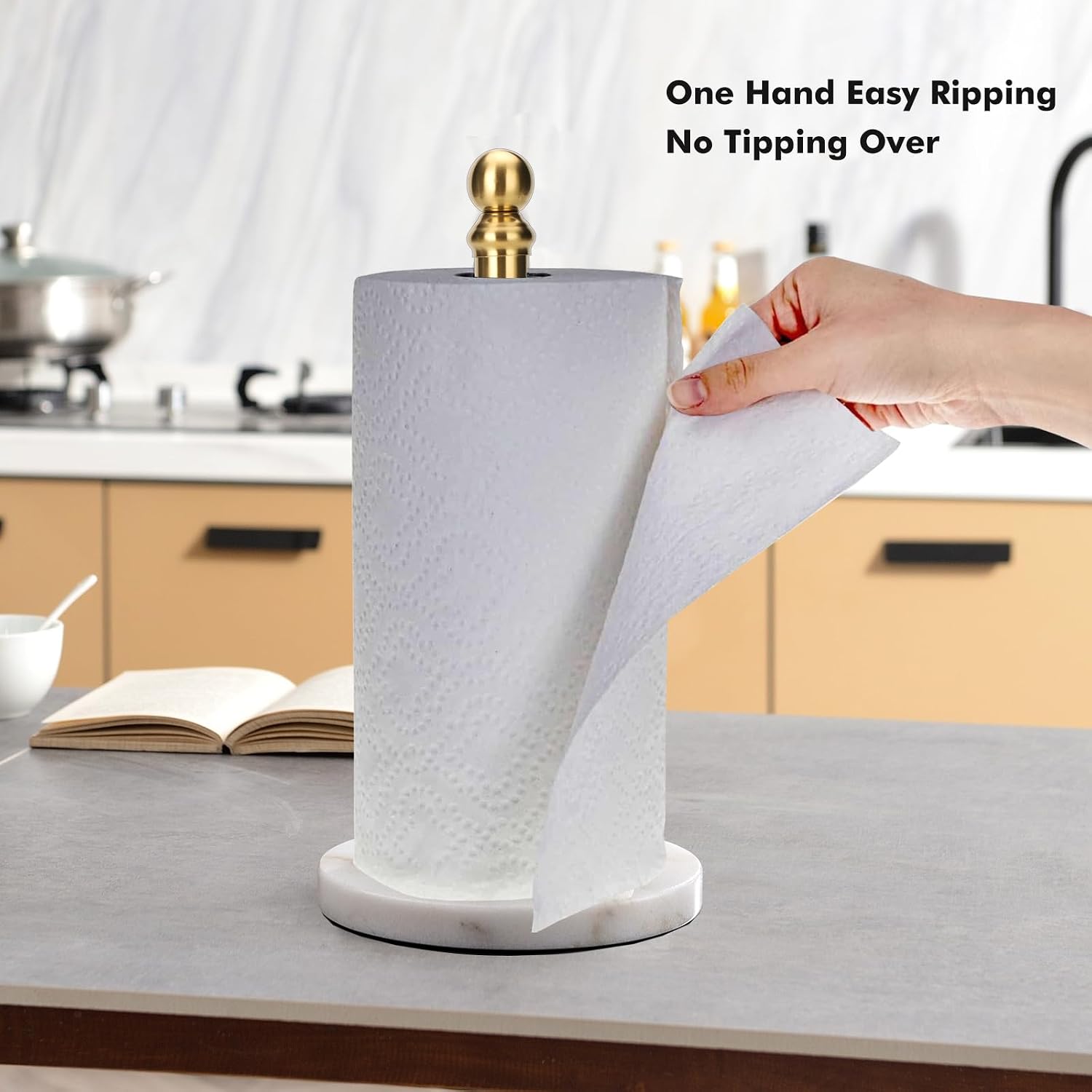 Exilon Gold Paper Towel Holder Countertop, Standing Paper Towel Roll Holder for Kitchen Bathroom, with Weighted Base