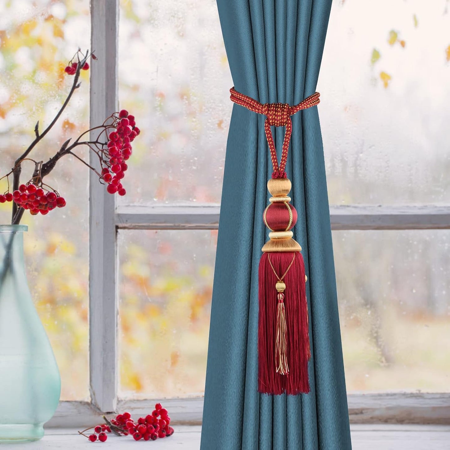 Paired Lantern Single Hanging Ball Tassels Curtains Buckle Sling Binding Lantern Tiebacks Handcrafted Braided Buckle