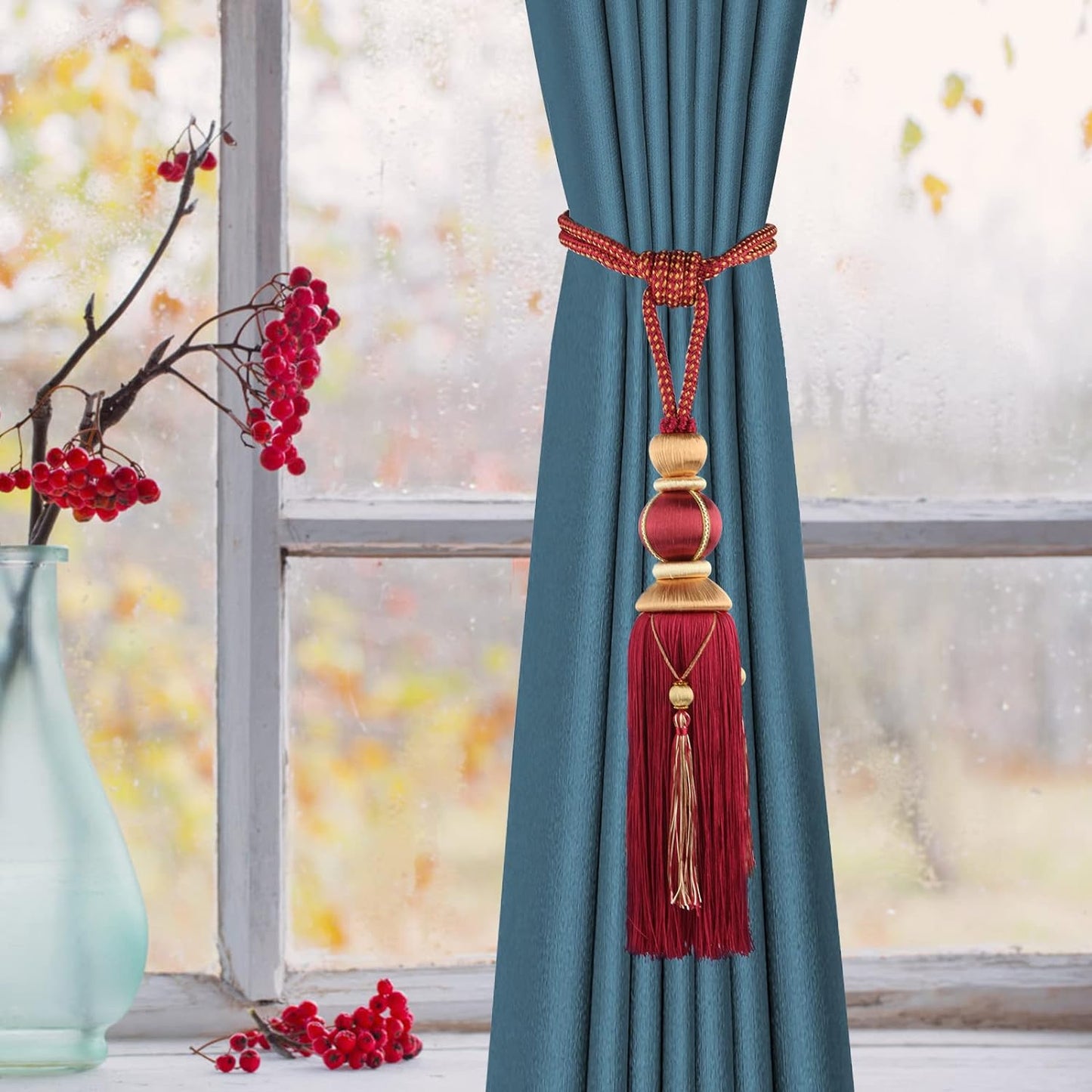 Paired Lantern Single Hanging Ball Tassels Curtains Buckle Sling Binding Lantern Tiebacks Handcrafted Braided Buckle