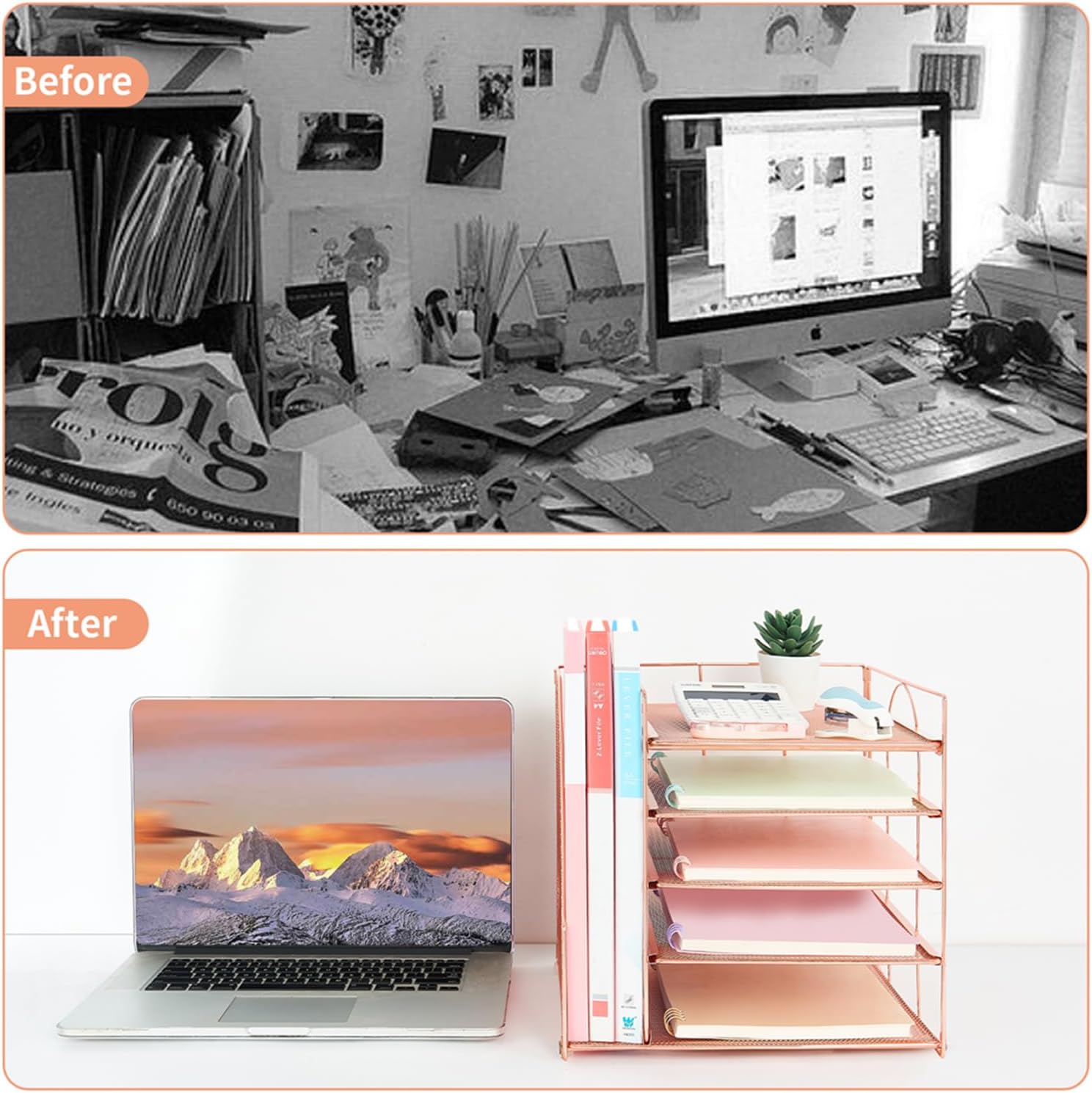 LEKETREE Desk Organizers and Accessories, 5-Tier Paper Letter Tray Organizer with File Holder, Desktop Organizer for