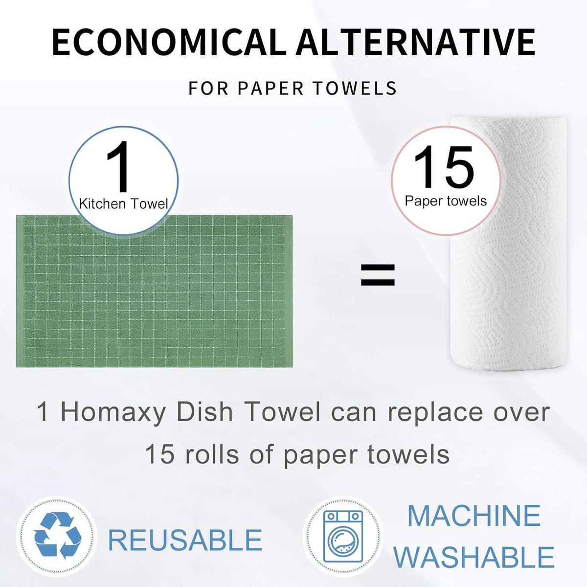 Homaxy 100% Cotton Terry Kitchen Towels, Large 8 Pack, Grass Green | Ultra Soft and Absorbent Dish Towels for Kitchen