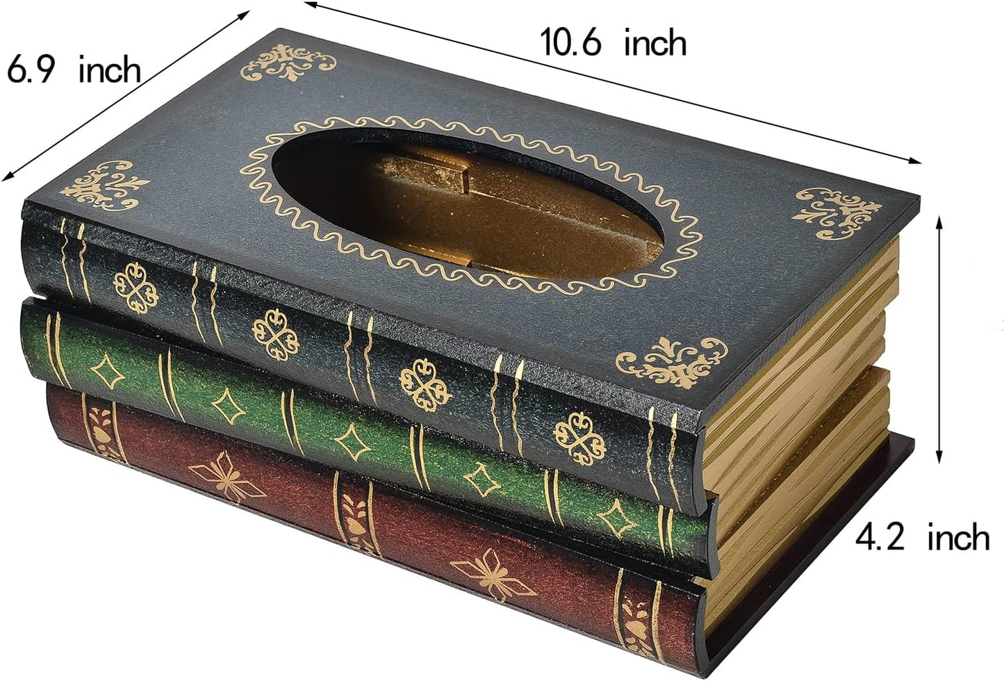 Crafted Classical Retro Wooden Antique Book Tissue Box Cover Rectangular Tissue Holder / Dark Green