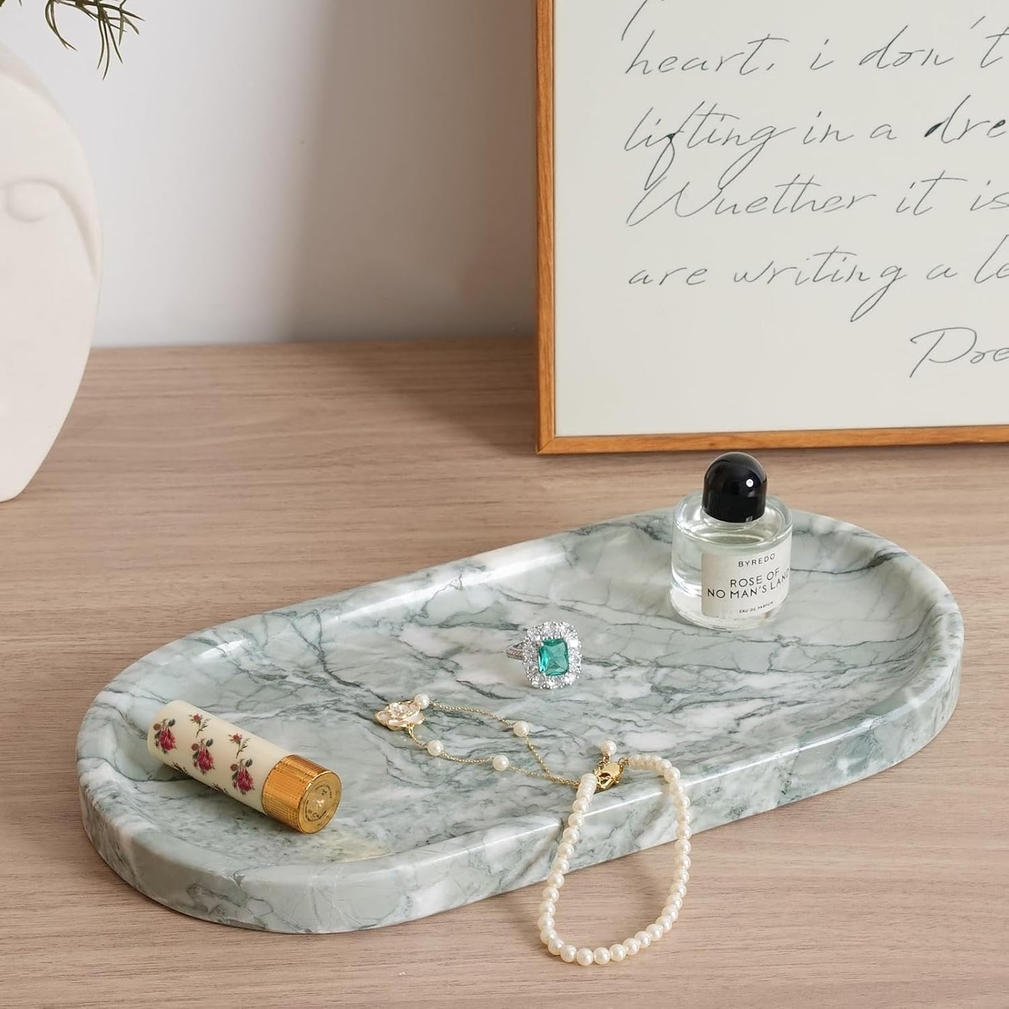 Natural Marble Decorative Tray / Light Green / 10 x 5 x 0.7