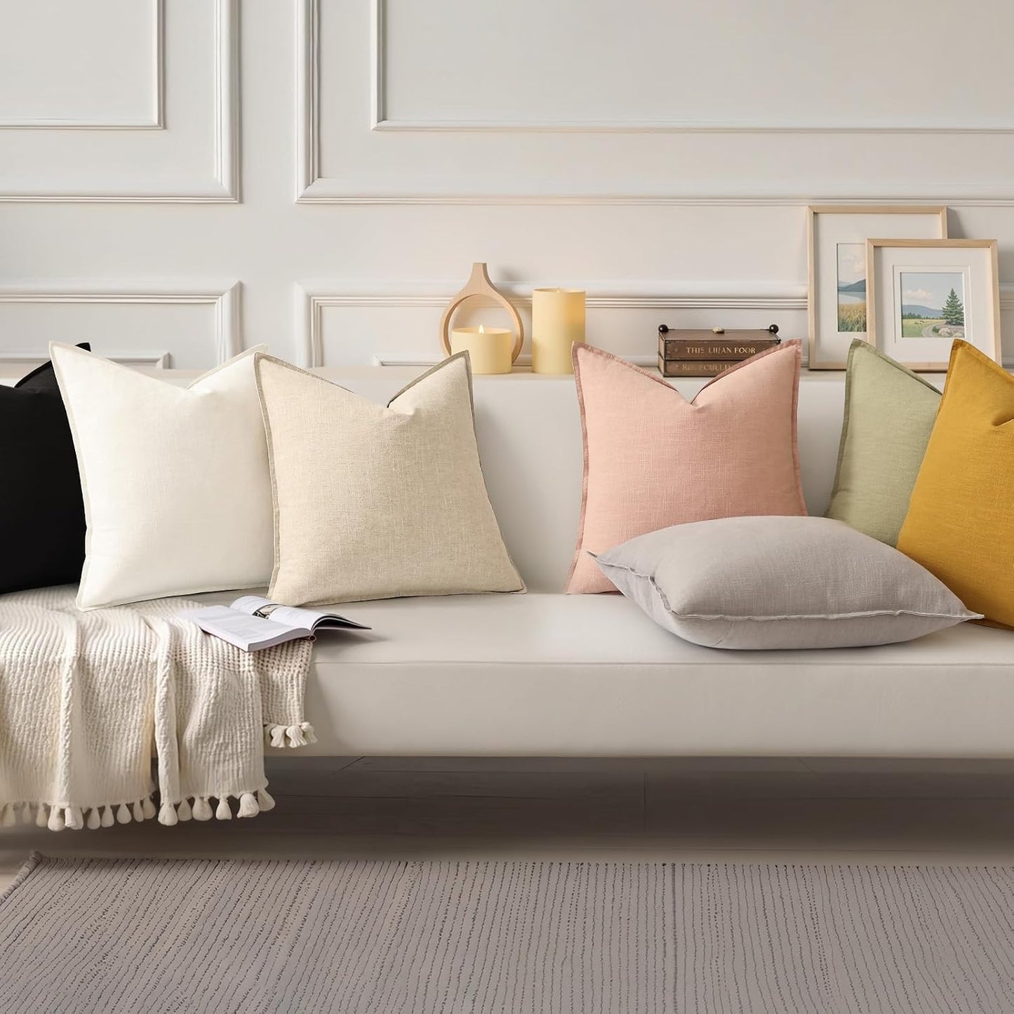Fall Decorative Linen Throw Pillow Covers Pillow Covers / Natural Beige / 18 x 18 / Set of 2