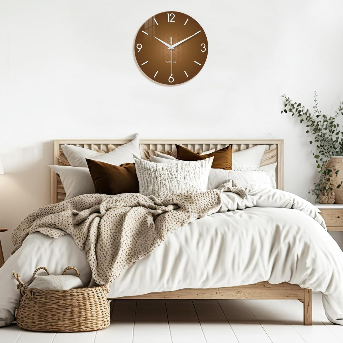 XFM Large Modern Wall Clock for Living Room 20 Inch Brown | Silent Non-Ticking Battery Operated Modern Simple