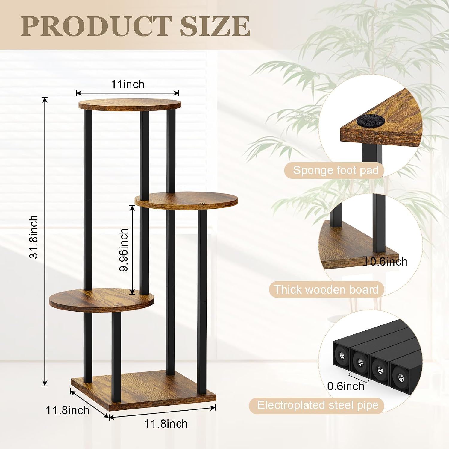 4 Tier Plant Stand Indoor, Metal Wooden Tall Plant Shelf Flower Pot Stand for Multiple Plants, Corner Flower Holder