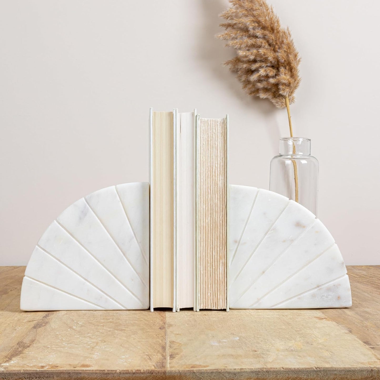 Modern Arched Semicircle Marble Bookends / White / Set of 2
