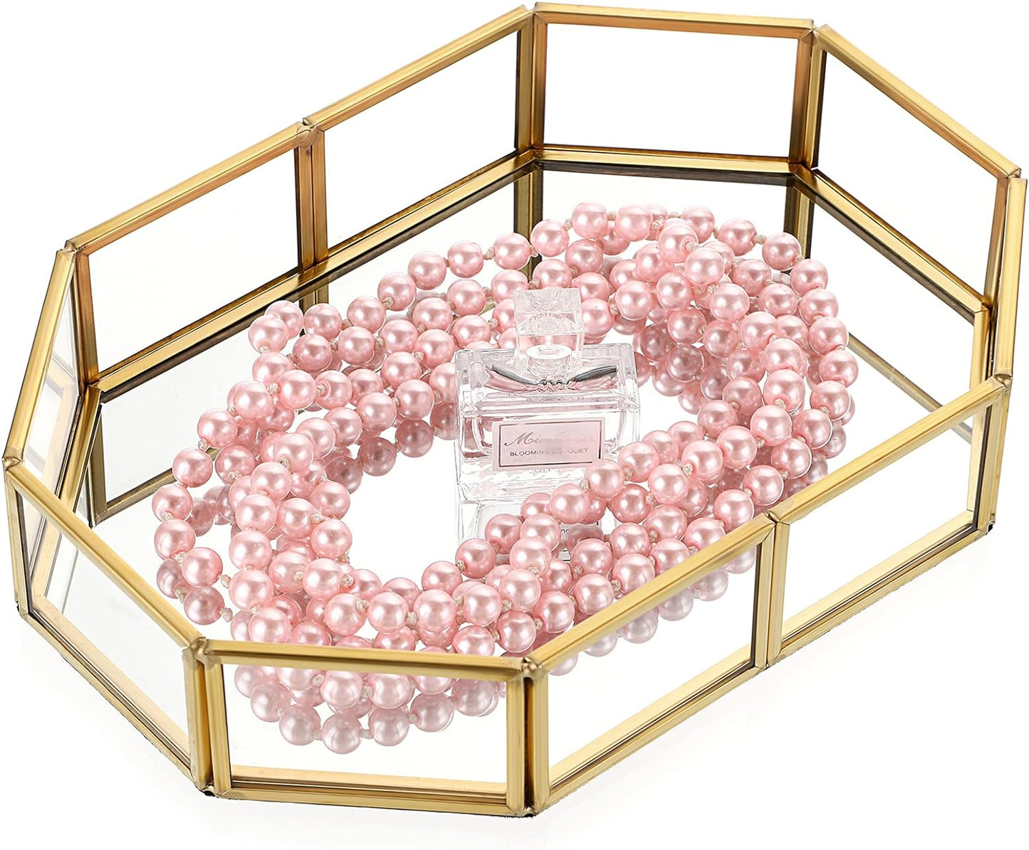 Mirror Glass Vanity Tray / 8 x 5.7 x 1.8 / Gold