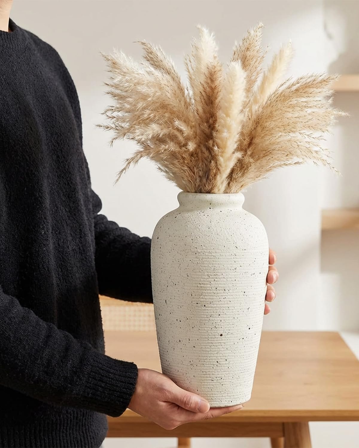 Large Ceramic Rustic Vase / Beige / 11 Inch