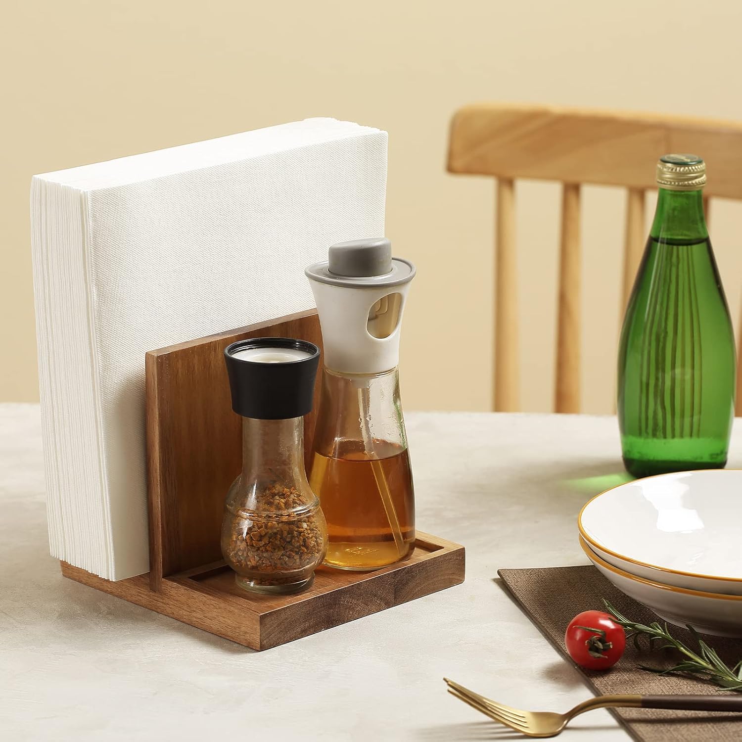Napkin salt pepper holder Wooden Napkin Holder for Salt and Pepper Shakers Caddy / Natural