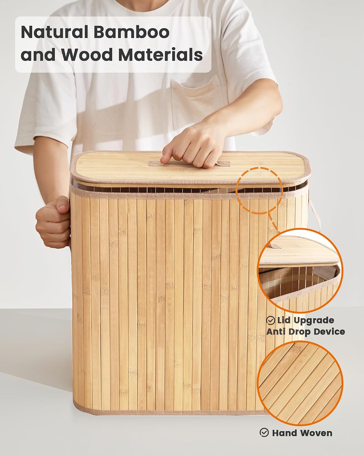 Bamboo Toilet Paper Storage Basket with Lid & Handle - 32L Large Capacity Handwoven Bathroom Organizer for 16 Rolls