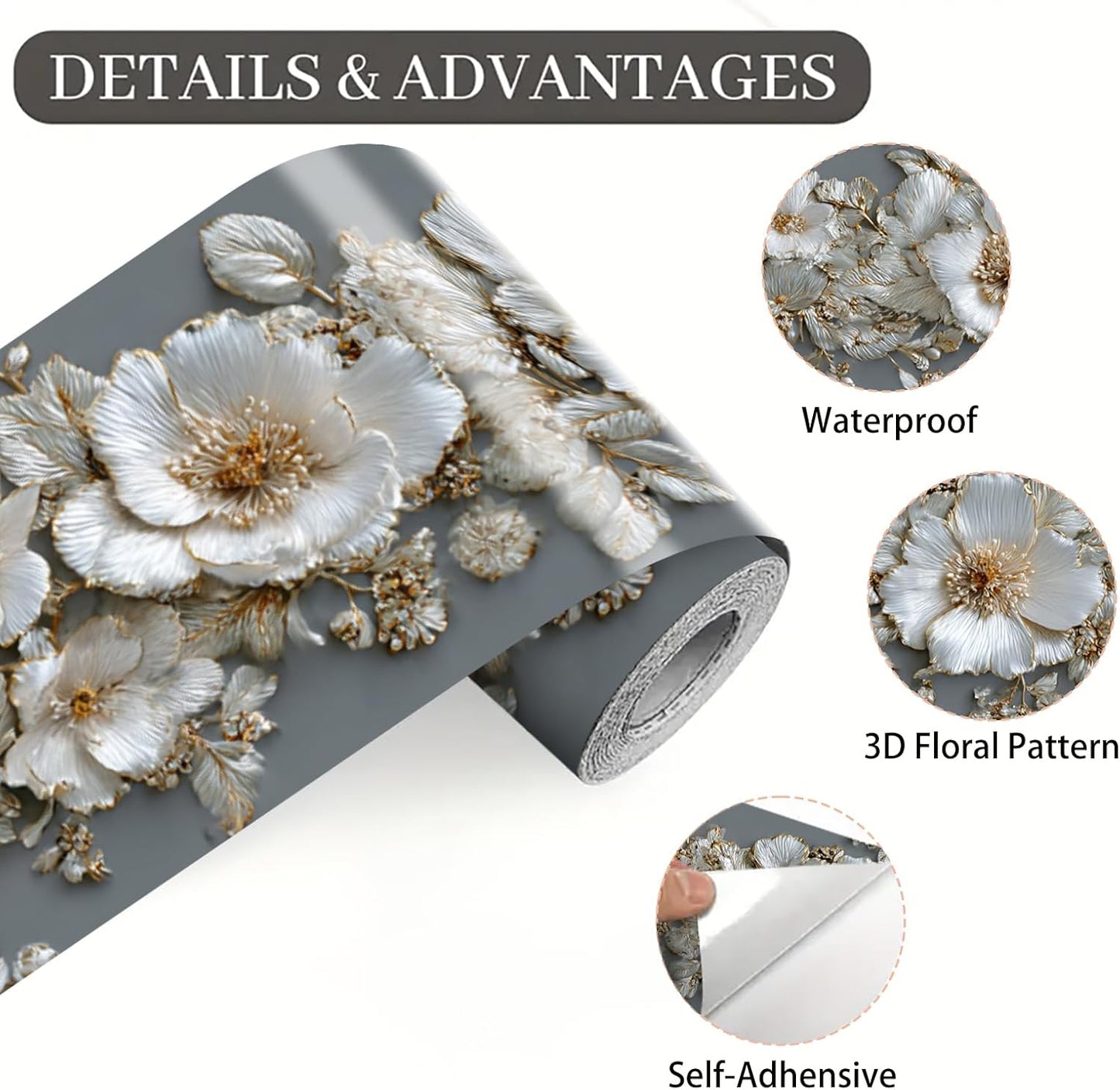 Wallpaper Border Peel and Stick Wall Border Elegant White Pattern Removable / Pearl / Gray / 196 x 4