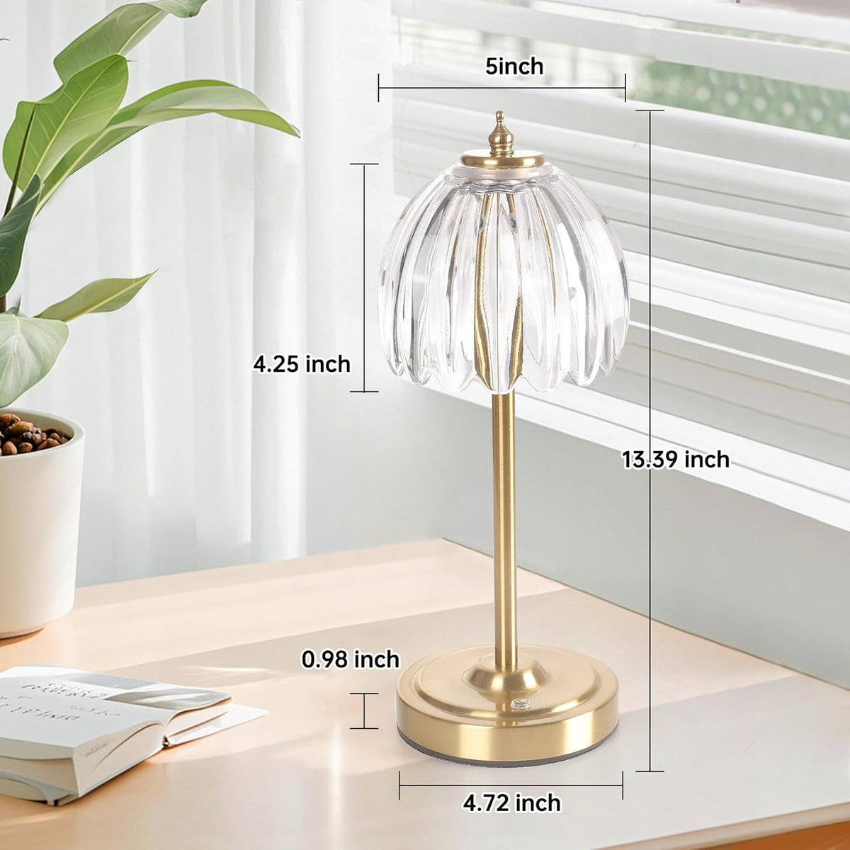 Shenmoyl Tulip Table Lamp with 5000mAh Battery & Touch Control, Cordless Table Lamp with 3 Colors, Dimmable