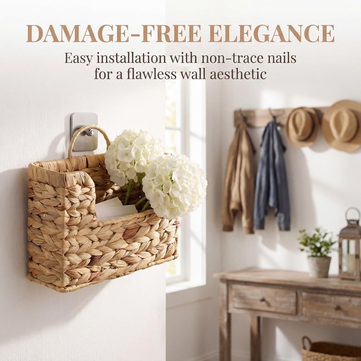Handwoven Water Hyacinth Wall Basket Storage
