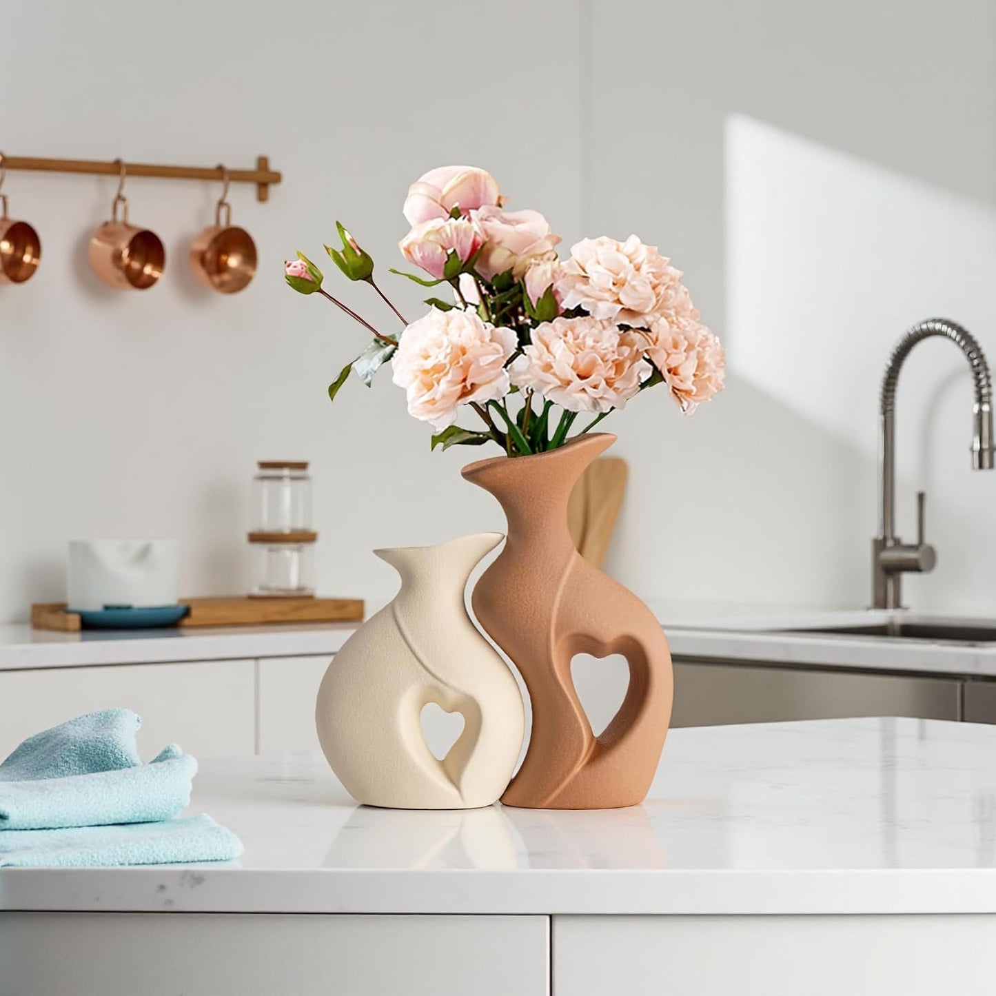 Nordic Ceramic Vase / Beige and Brown / Set of 2