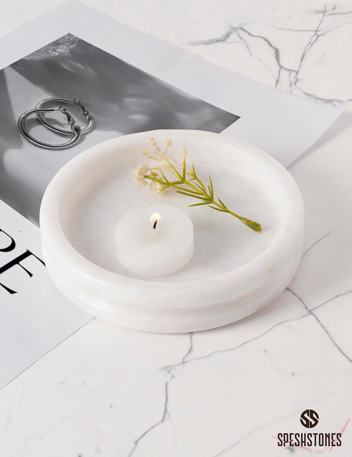 Key Tray / Candle & Trinket Dish / White / 5 Inch