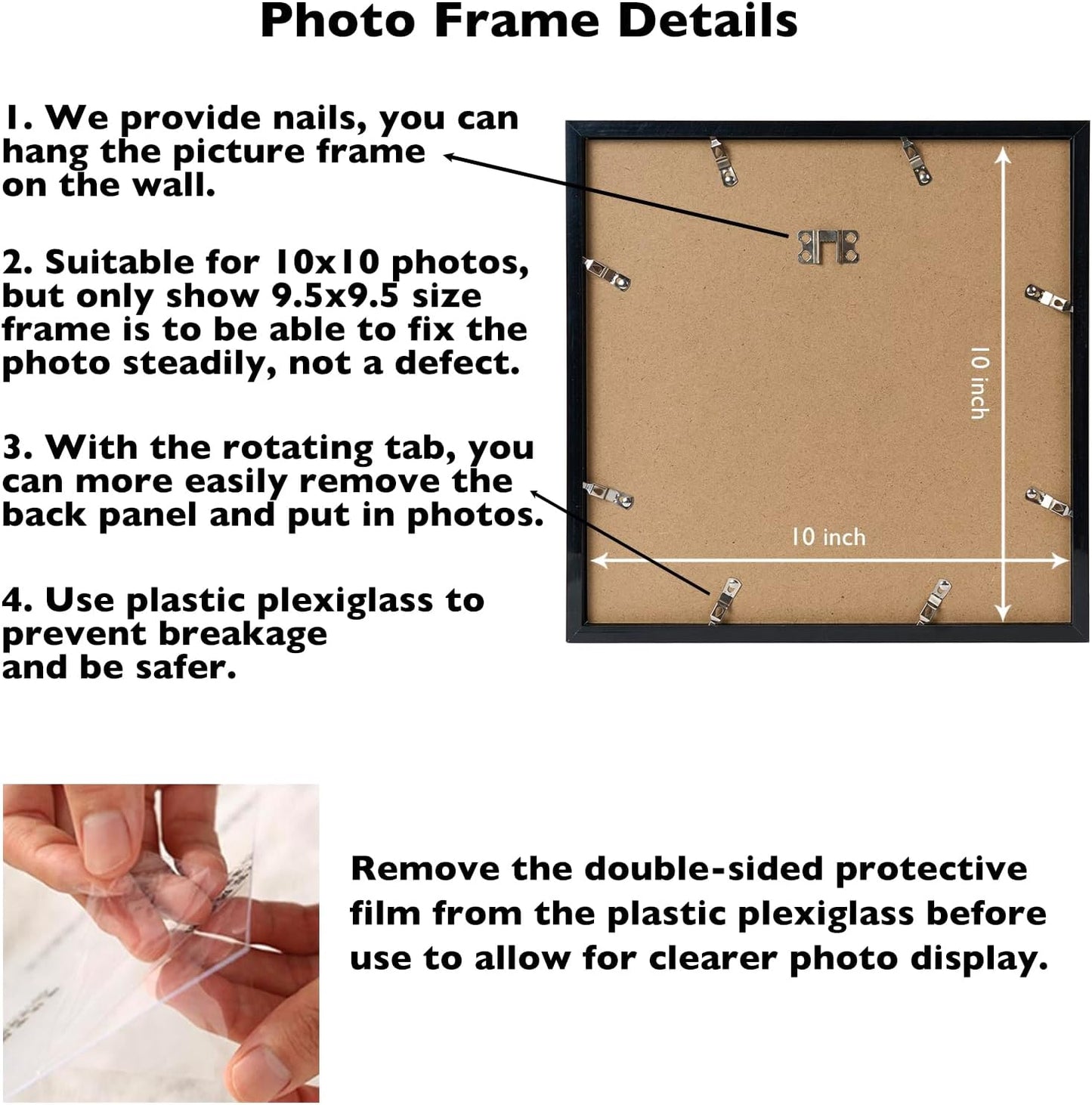 JCJMY 10x10 Picture Frame Set of 6 Black for Wall Hanging, Wall Mounting Horizontally or Vertically, 10 x 10 Square