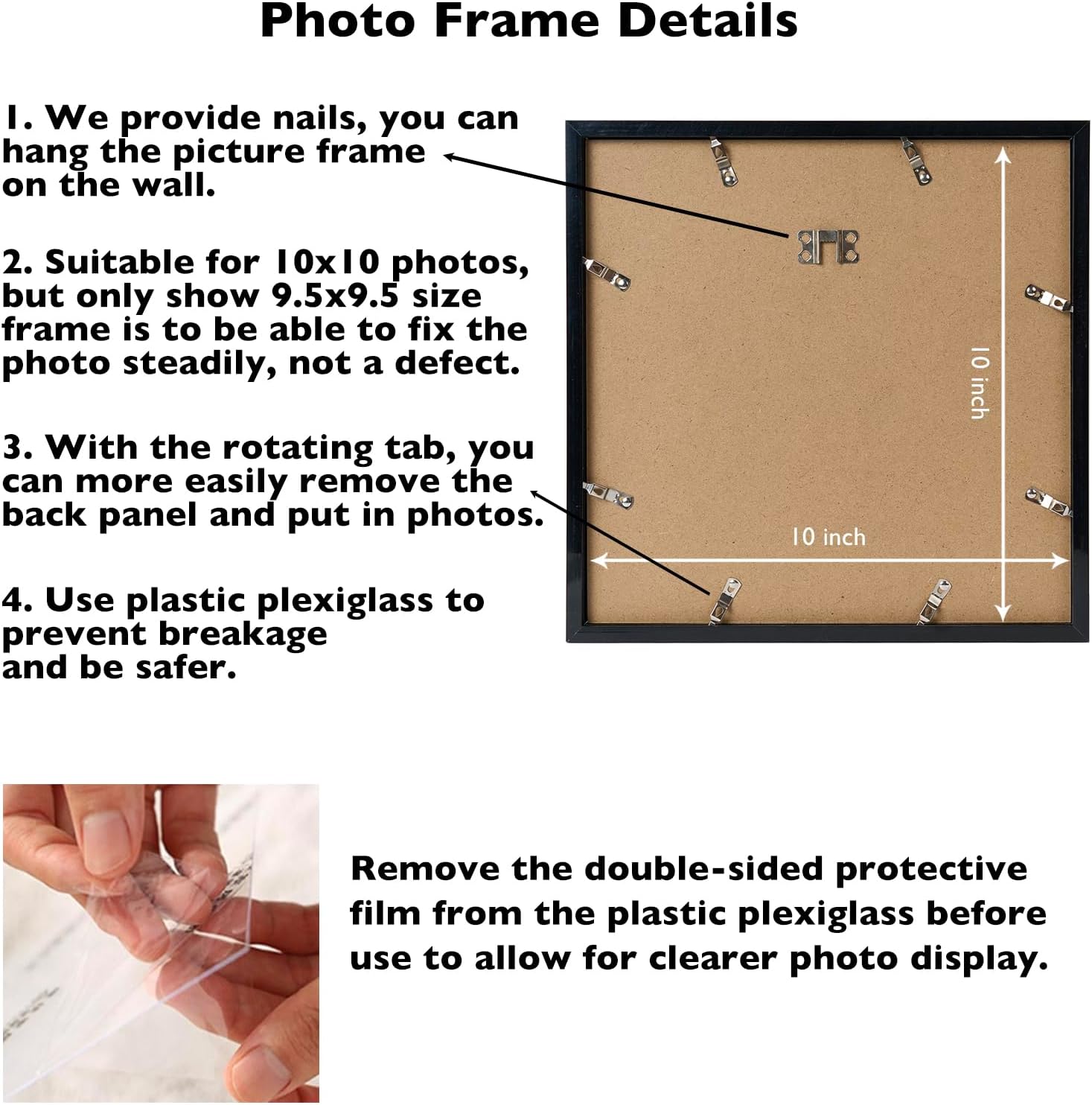 JCJMY 10x10 Picture Frame Set of 6 Black for Wall Hanging, Wall Mounting Horizontally or Vertically, 10 x 10 Square