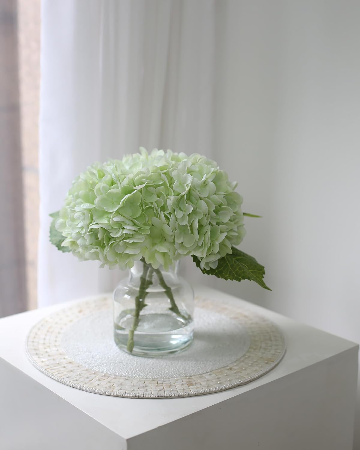 Real Touch Artificial Flowers Hydrangea in Vase / Light Green
