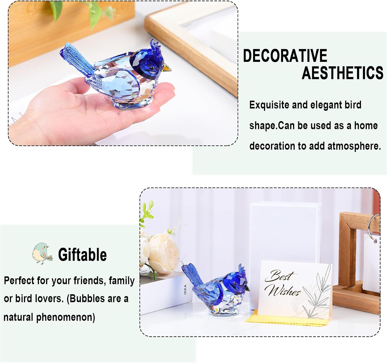 Crystal Bird Figurine Gifts for Women Men Art Glass Birds Collectible Statue Decorative / Blue