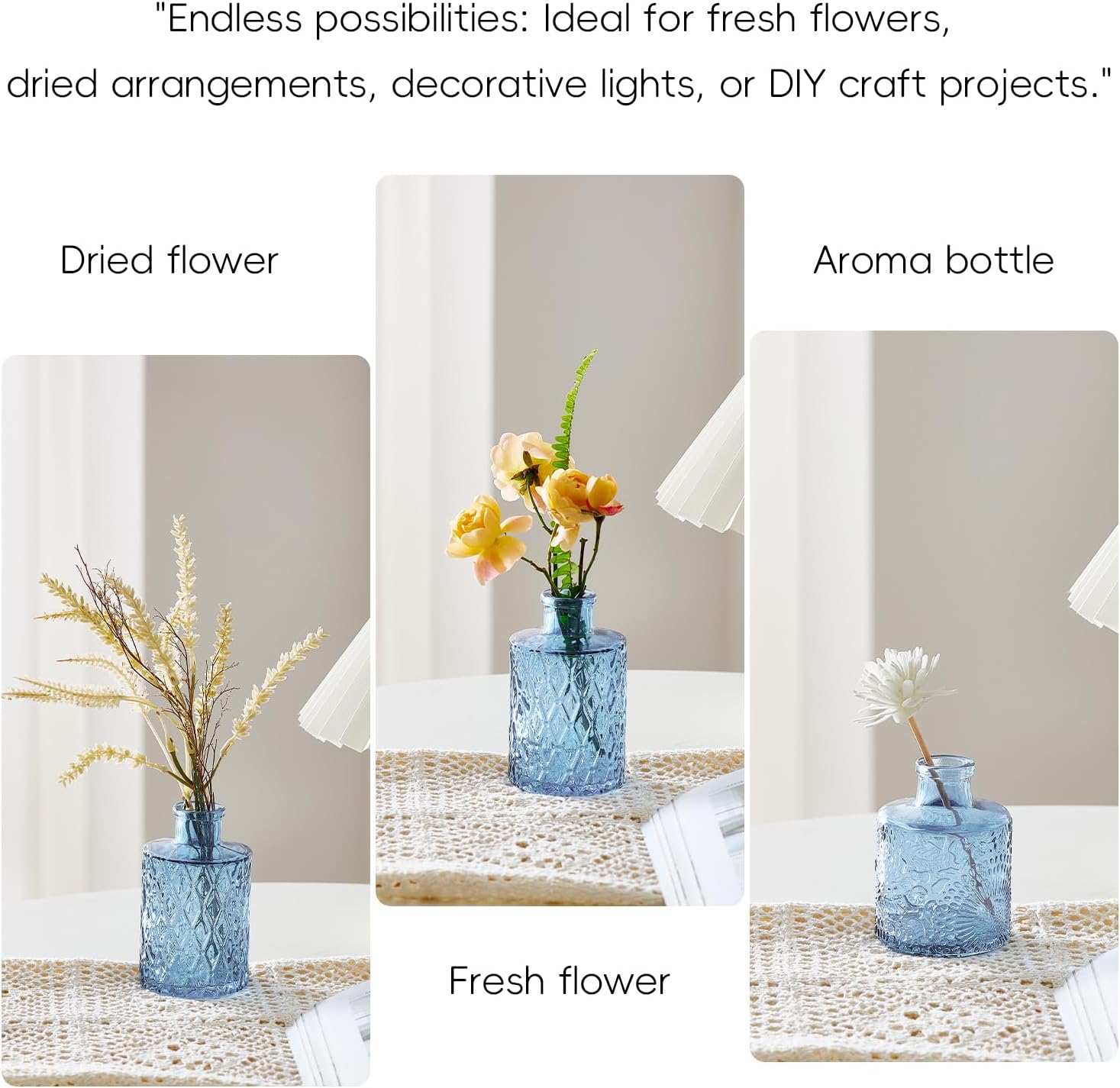 Crystal Vintage Vase Set / Blue / Set of 16