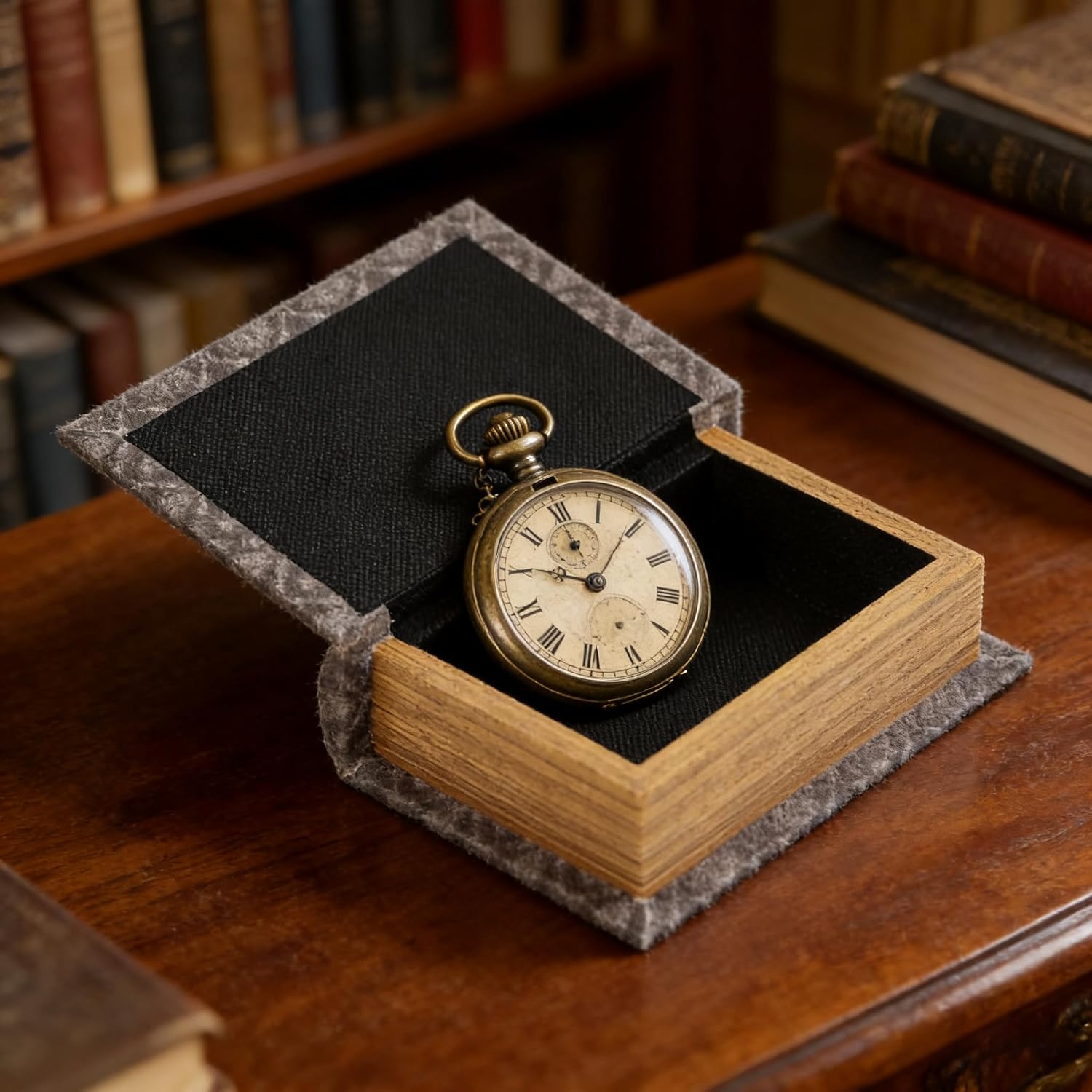 Wooden Book-Shaped Storage Box / with God All Things Are Possible) / 4.5"L x 5.9"W x 1.6"H