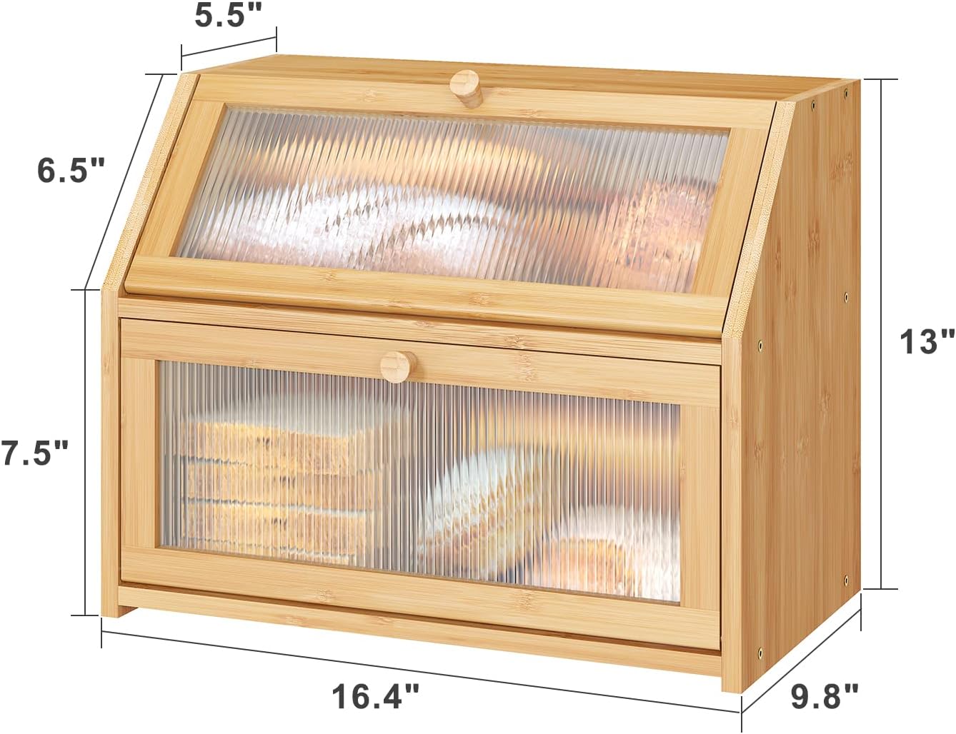 Bread Box for Kitchen Counter, Large Bamboo Wood Double Layer Bread Box, Wooden Bread Storage Capacity