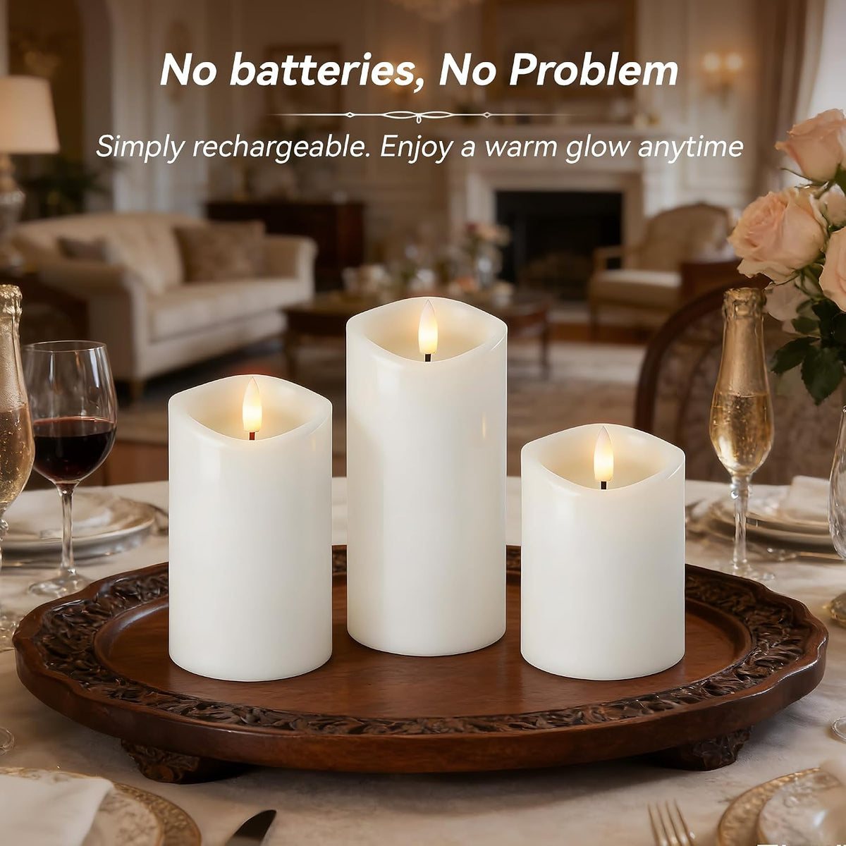 Rechargeable Flickering Flameless Candles Melted Edge Battery Operated with Remote and Timer, Real Wax LED USB Type-C