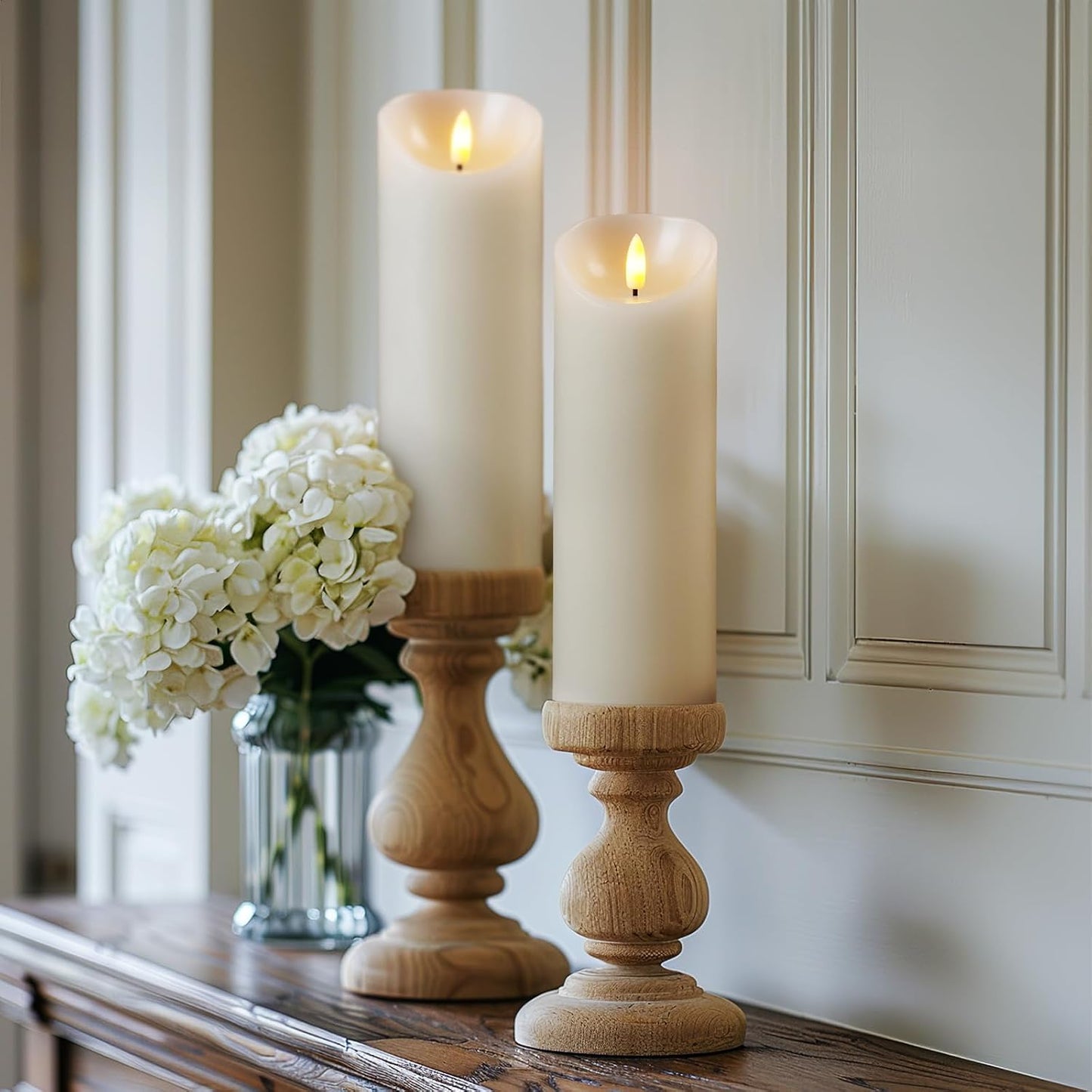 5plots 9" x 3" Flickering Flameless Candles - Battery Operated Wax LED Candles - Amber Yellow Light with Remote and