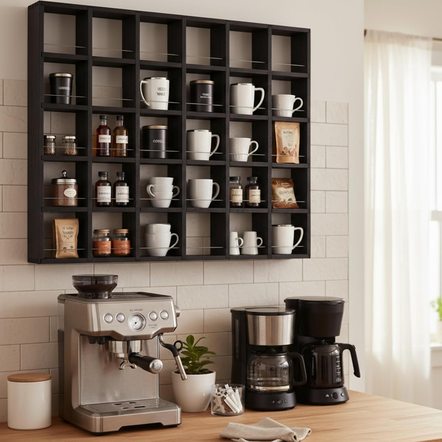 Oversize Coffee Mug Display Rack Wooden Shelves Rustic Shot Glass Display Case Travel Mug Shelf Wall Mounted Rack