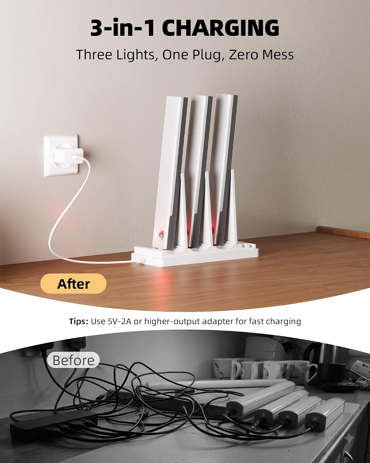 EZVALO 6-Pack Under Cabinet Lighting with 2 Charging Stations, 9 Inch Rechargeable Wireless Motion Sensor Lights