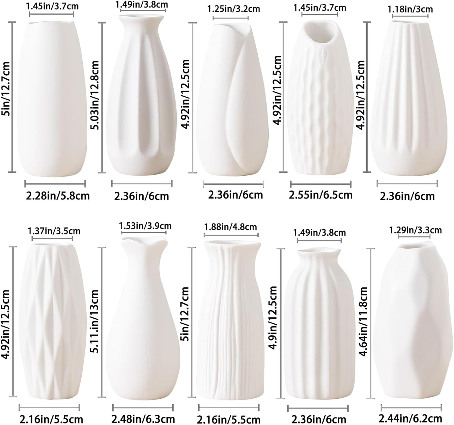 5'' Ceramic Bud Vases / 01 / White / Set of 10