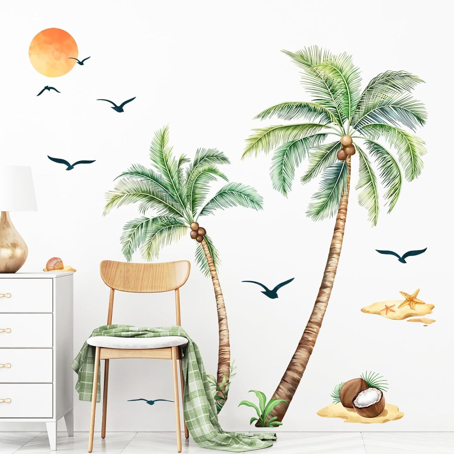 Tropical Wall Decals Peel and Stick Palm Leaves Summer Beach Wall Art Stickers / Palm Tree / Green