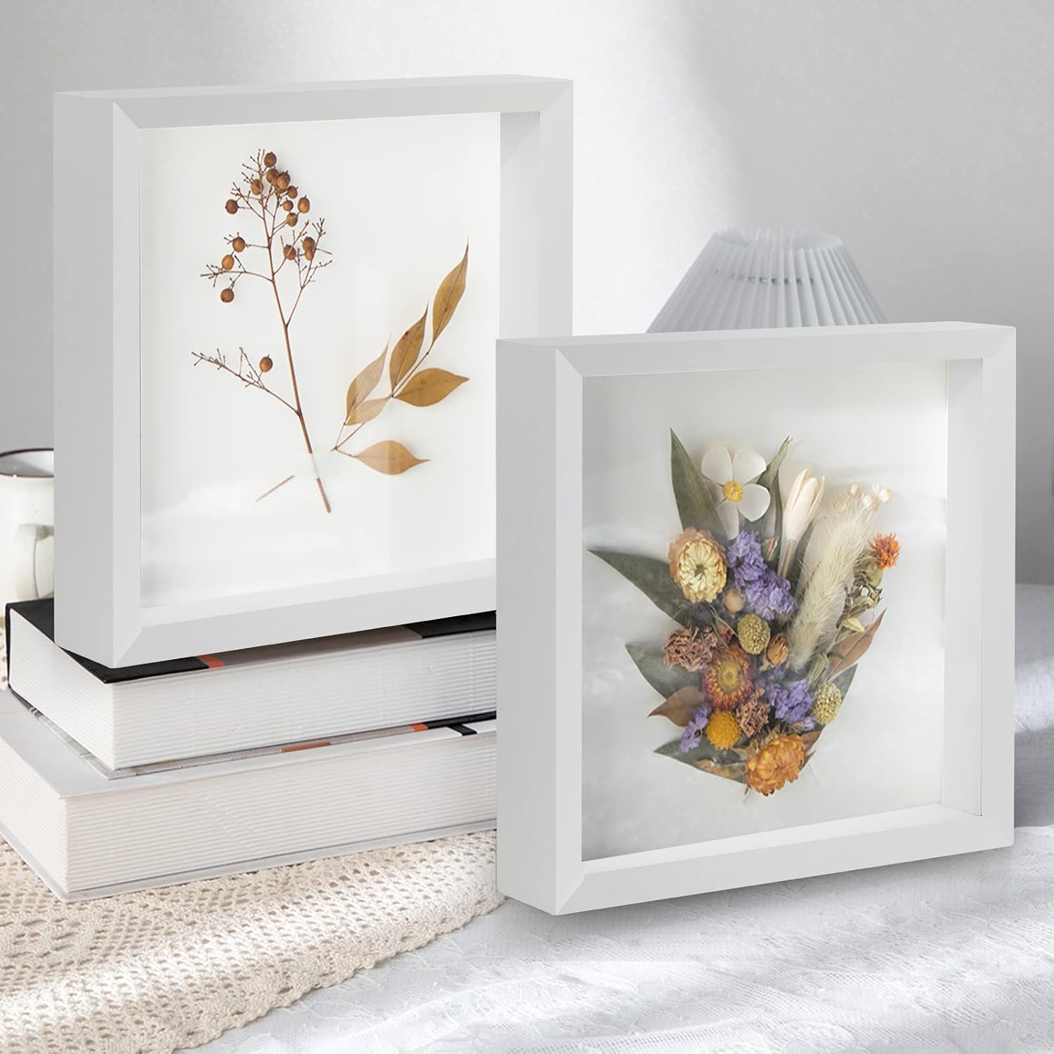 2pcs 12x12 Shadow Box Frame, 3D Picture Frame Display Cas with Real Transparent Glass for Photos, Memorabilia, Crafts