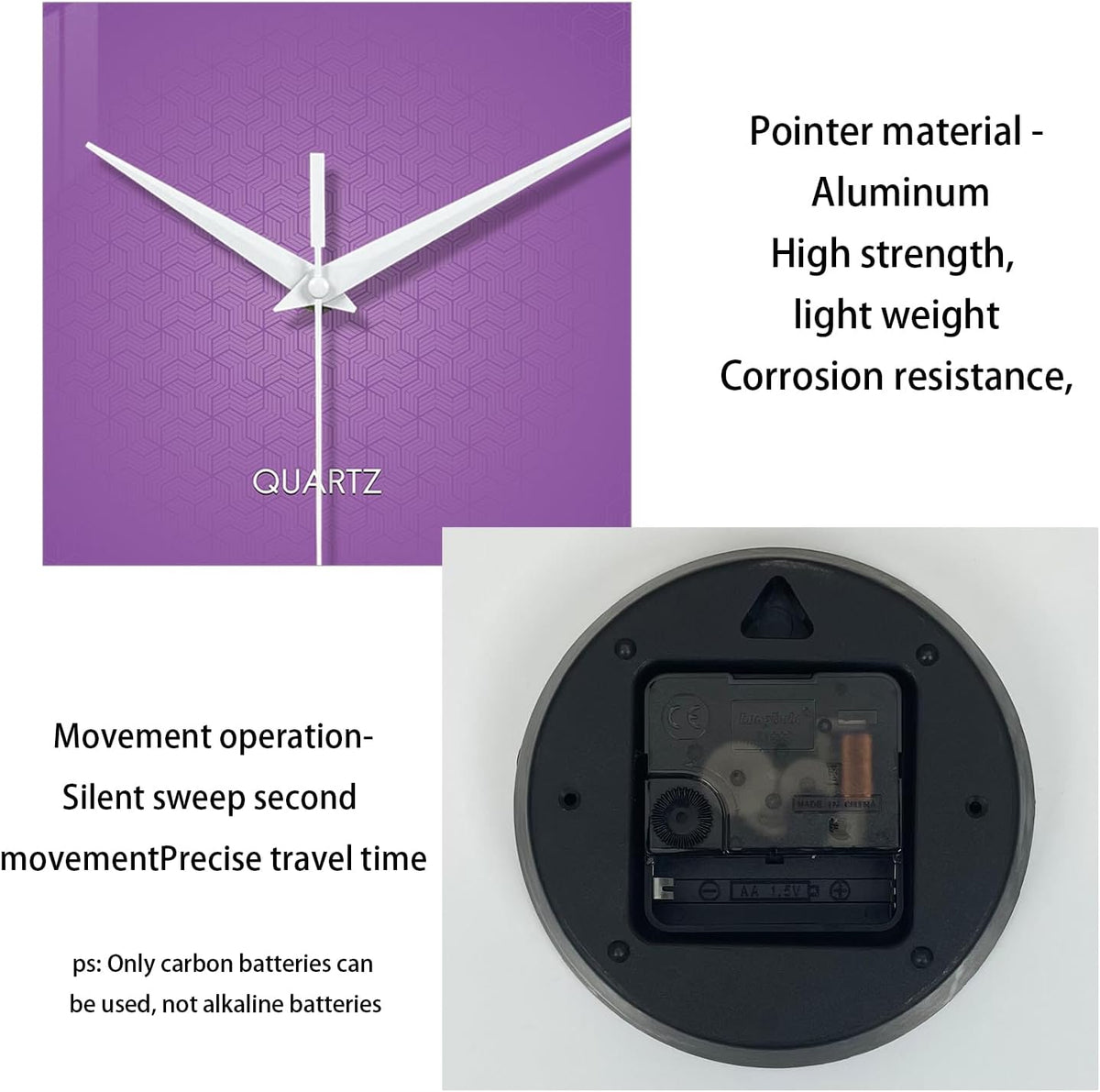 XFM Purple Wall Clock for Girls Women Bedroom 16 Inch | Silent Non-Ticking Battery Operated Modern Minimalist