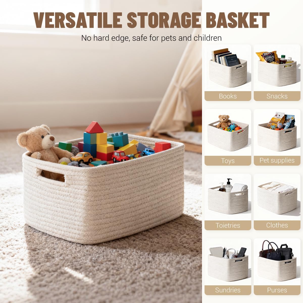 Woven Storage Baskets / White / Set of 5