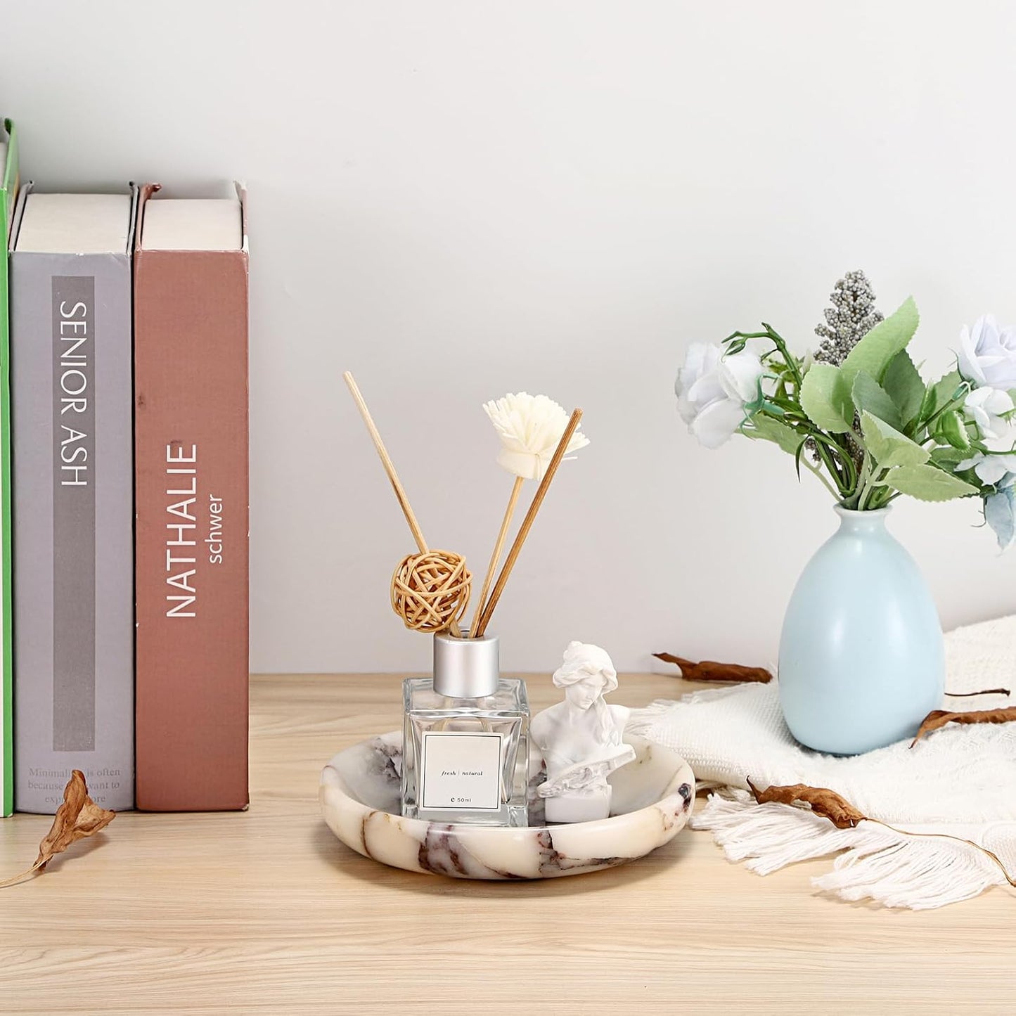 Decorative Key Holder for Entryway Table Round Key Bowl Marble Nightstand / Calacatta Viola / 5.5