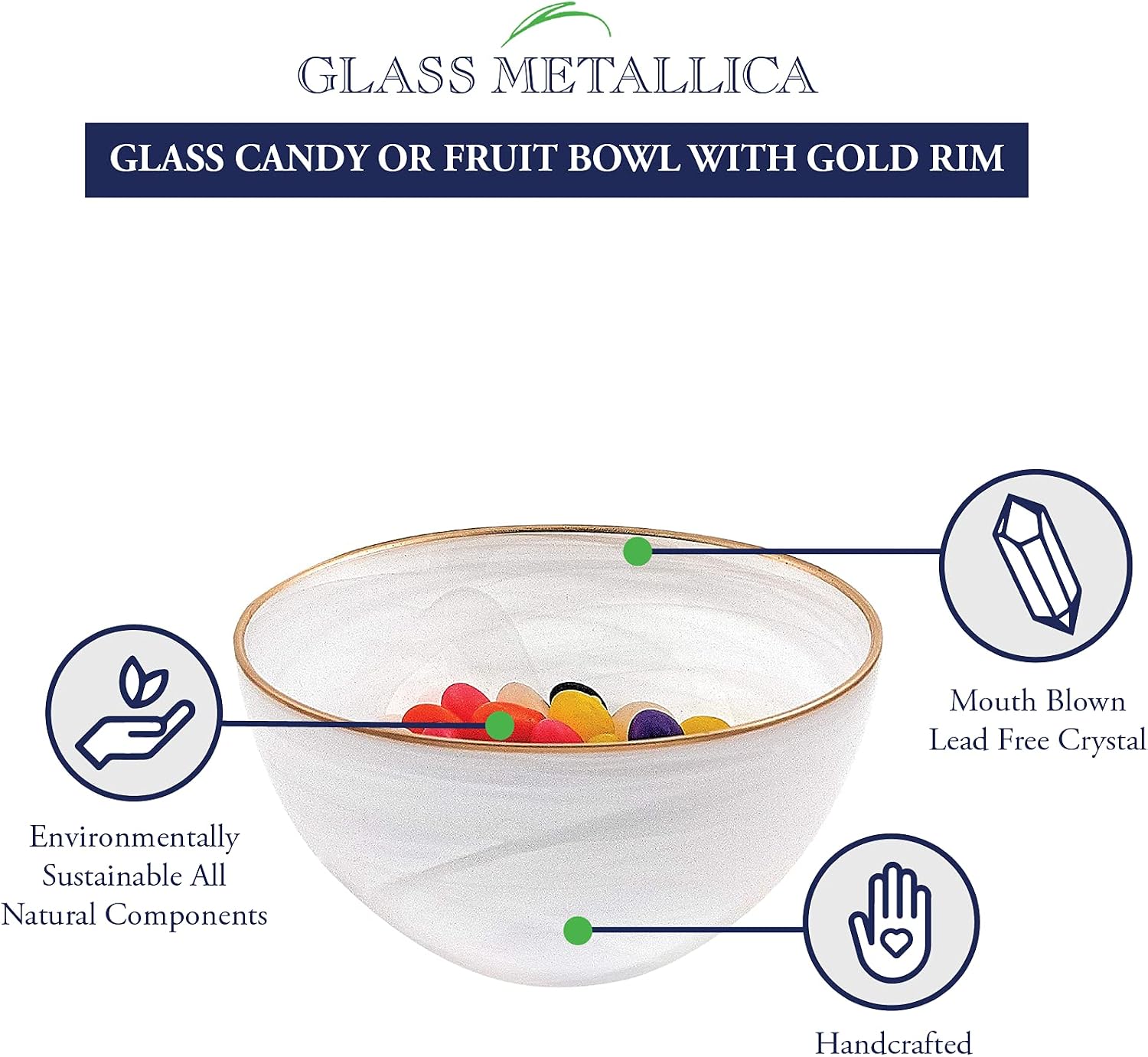 Alabaster Glass Soup Bowl / White with Gold