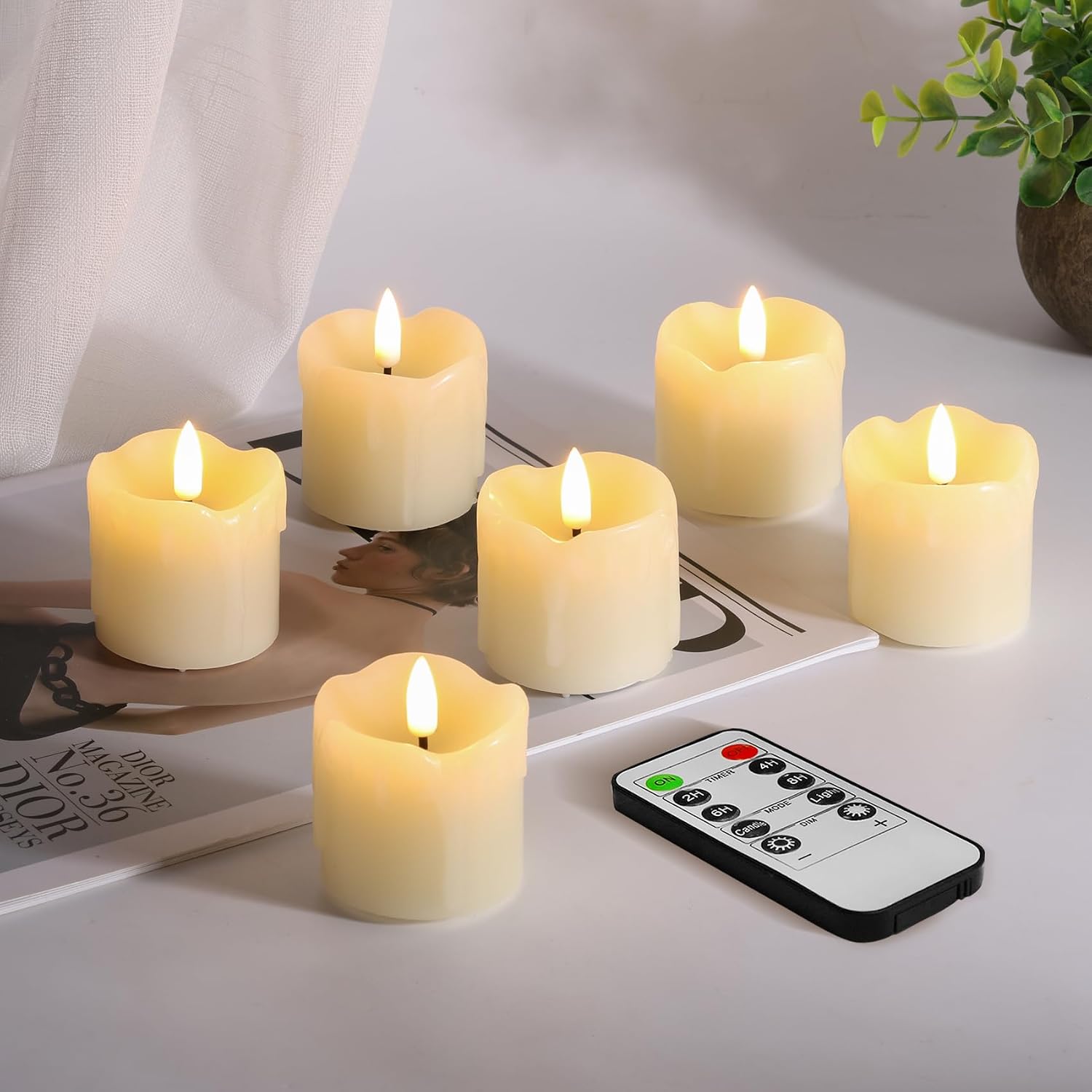 Ivory Dripping Wax Flameless Votive Candles with Timer Batteries | Halloween LED Candles, 2x2 in Battery Tea Lights